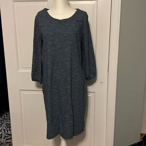 Talbots Navy and white striped cotton dress L NWT